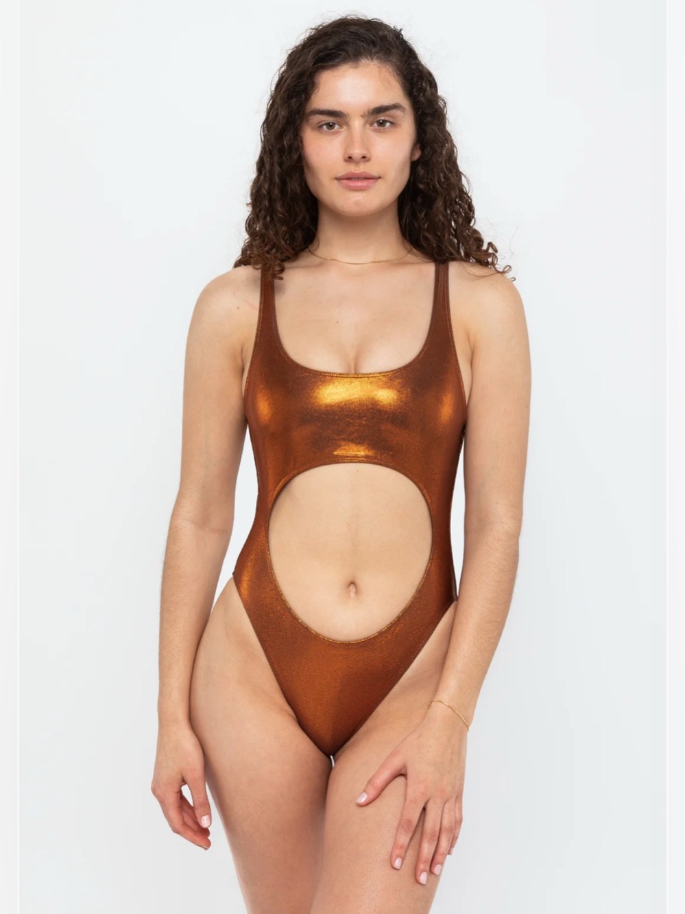 Los Angeles Apparel SHINY MATRIX CUTOUT BATHING SUIT - Bronze